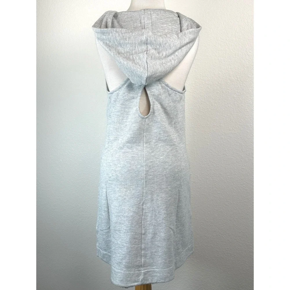 Bleusalt French Terry Hooded Mini Dress Criss Cross Open Back Pocket Gray M‎